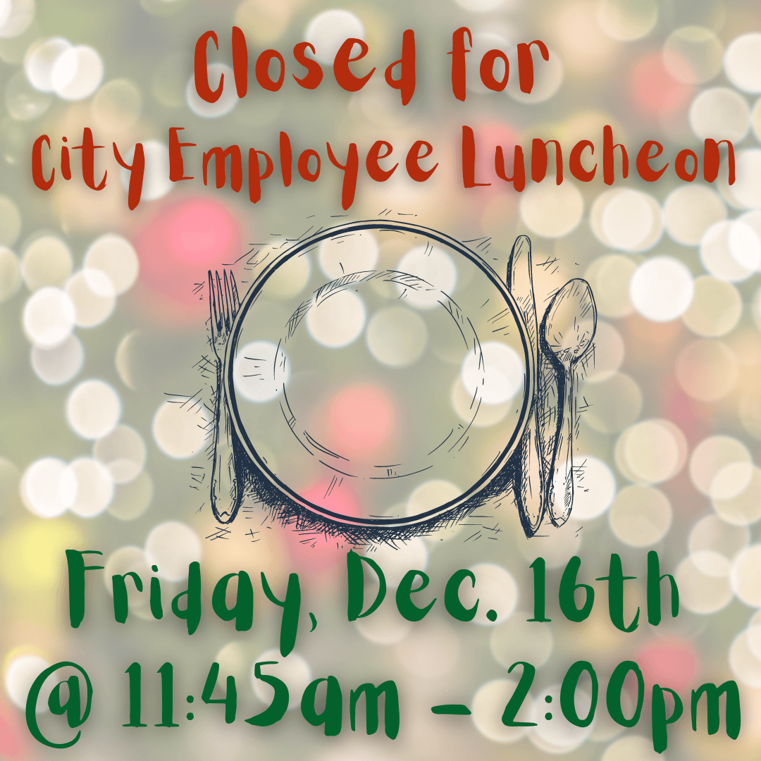 Closed for City Employee Luncheon with empty plate and flatware