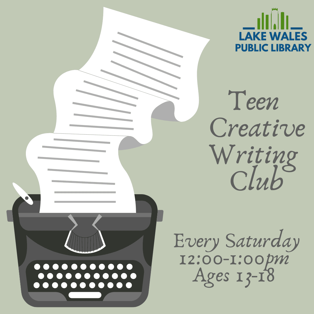 Teen Creative Writing Club for Teens with Simple Typewriter Illustration